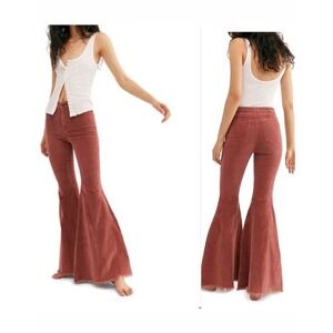 Free People Flare Corduroy Pants Size 26 Pink Boho Retro 70s Artsy Cottagecore